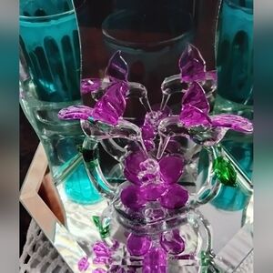 Fragrance Oil Lamp with Blue and Silver Design With Purple Humming Birds